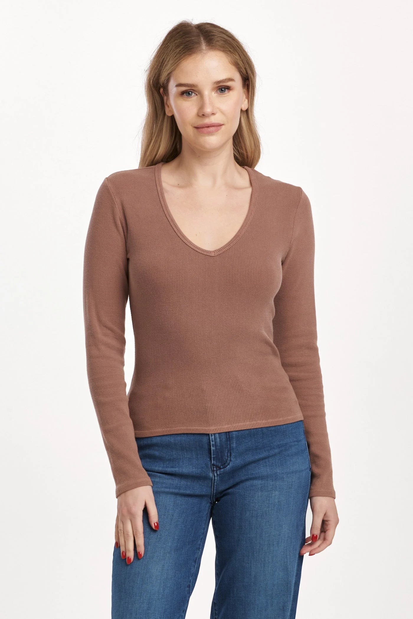 Marlowe V-Neck Long Sleeve Top - Nutshell