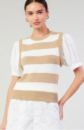 Sammie Taupe Striped Sweater Top