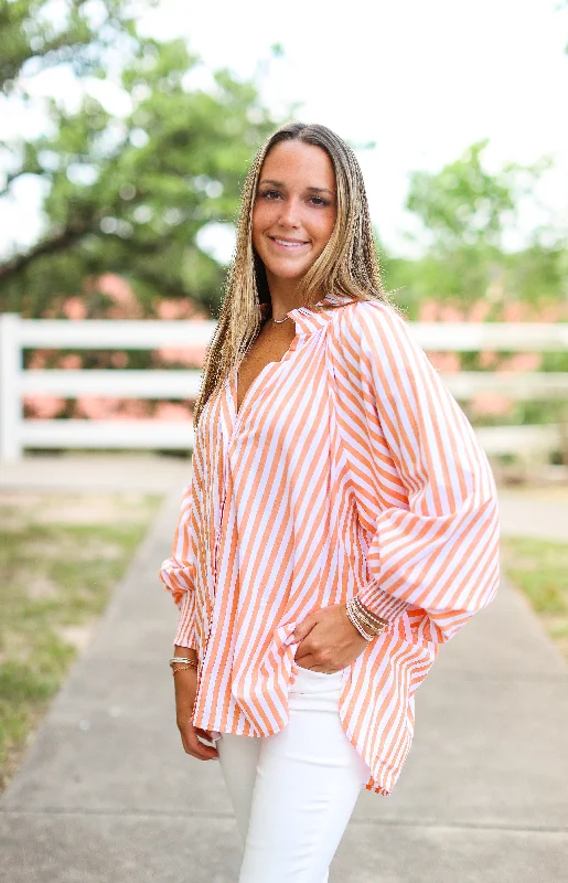 Coraline Patterned Long Sleeve Blouse in Tangerine Stripe