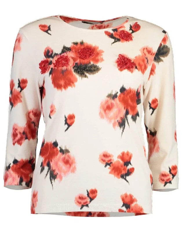 Pink Floral Crewneck Pullover Top