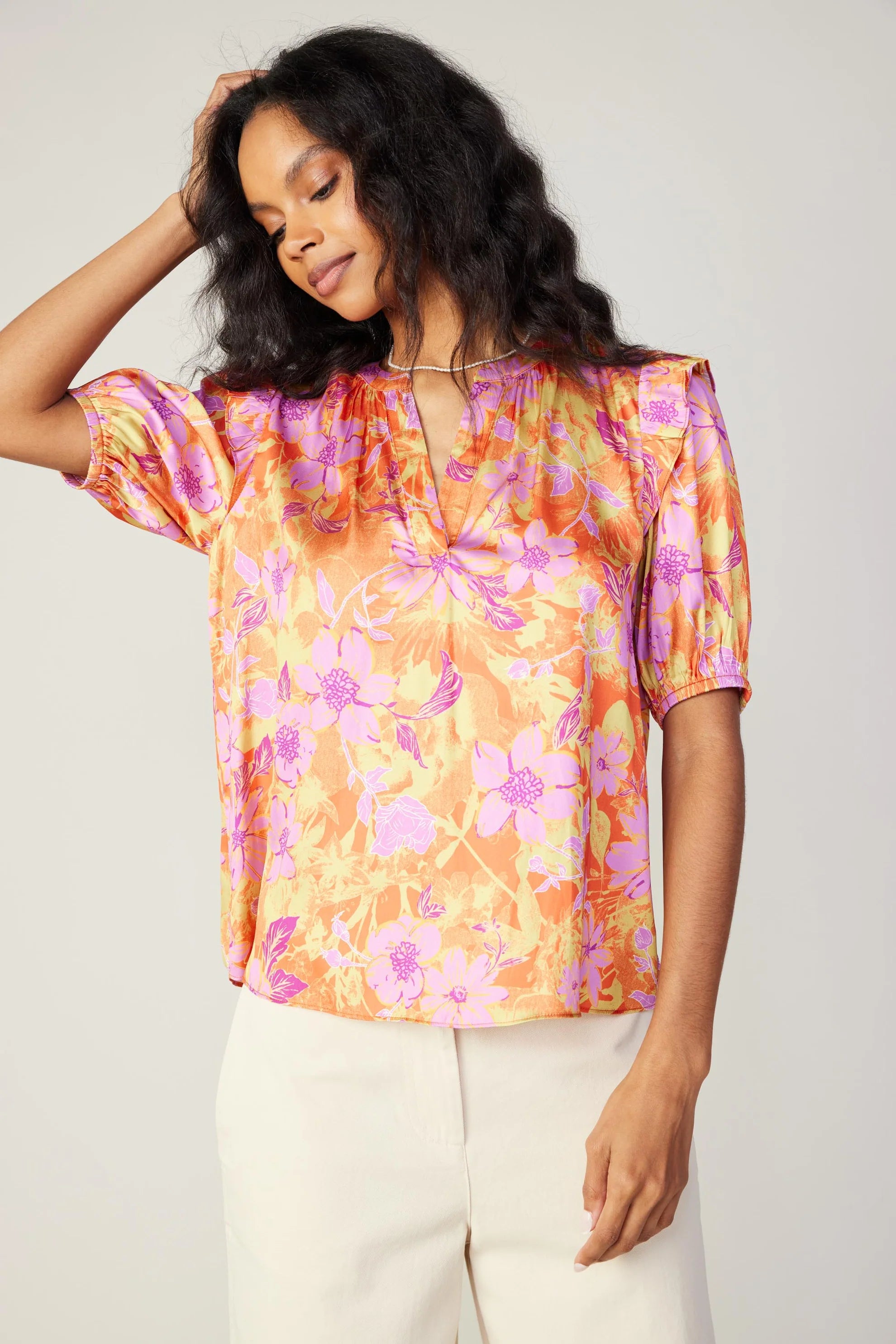 Golda Orange & Pink Floral Blouse