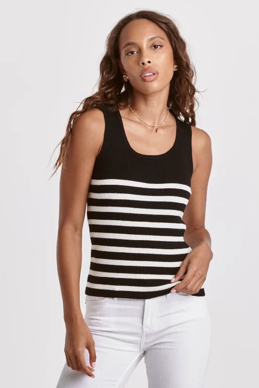 Oak Scoop Neck Tank in Black with White Stripes