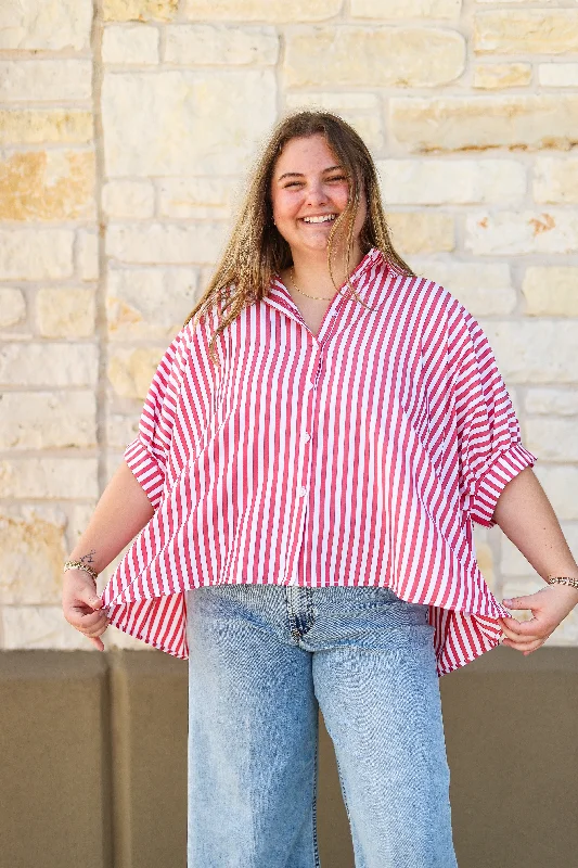 Erin Oversized Striped Top in Red