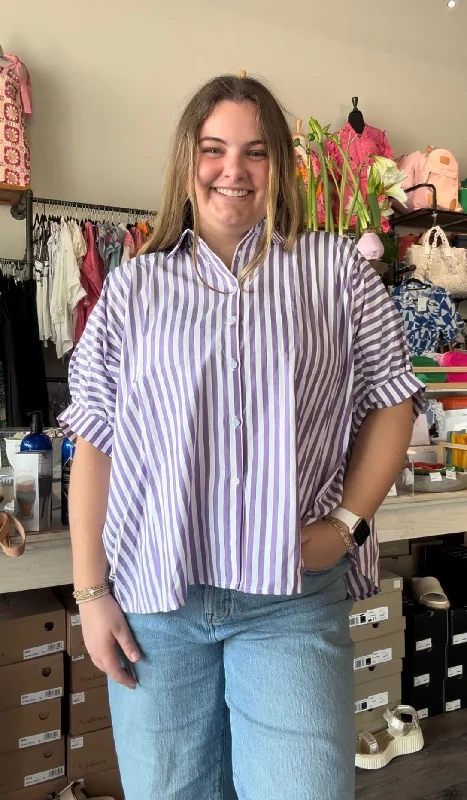 Erin Oversized Striped Top in Purple