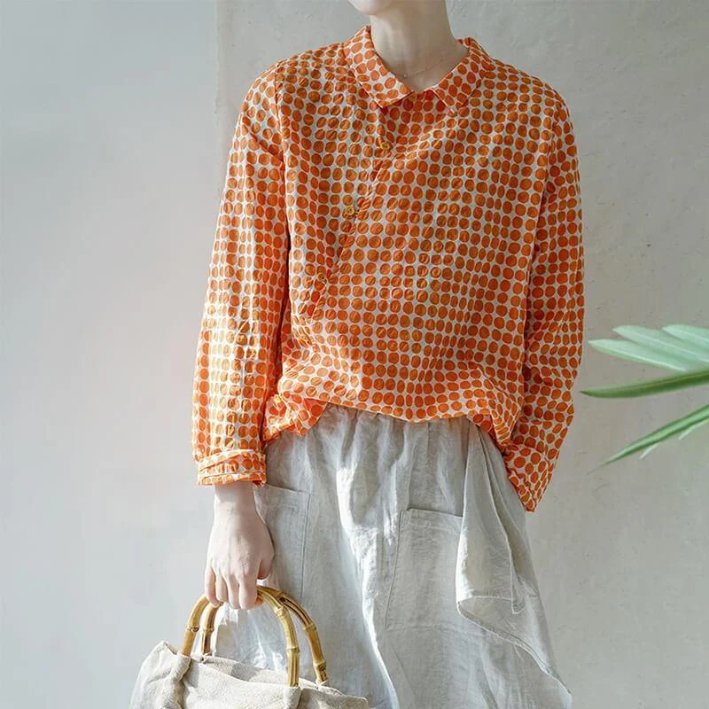 Women Loose Cotton Summer Dots Shirt