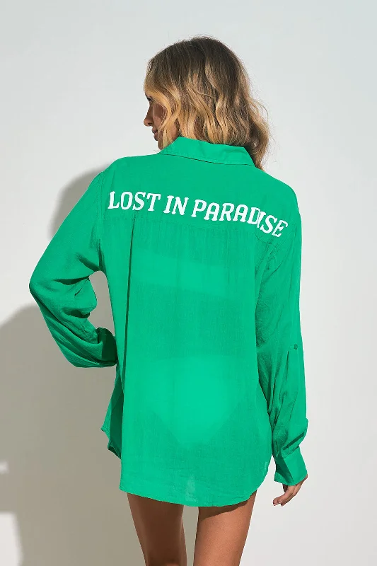 Lost in Paradise Green Button Down Top