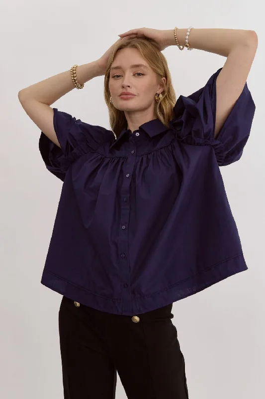 Luna Navy Button Up Blouse