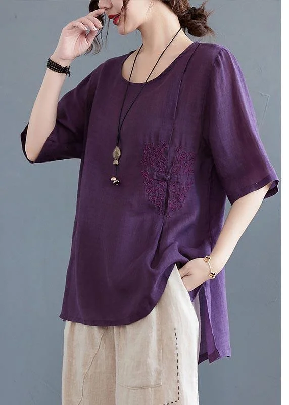 Boho  Purple low high design Linen Shirt Top Summer