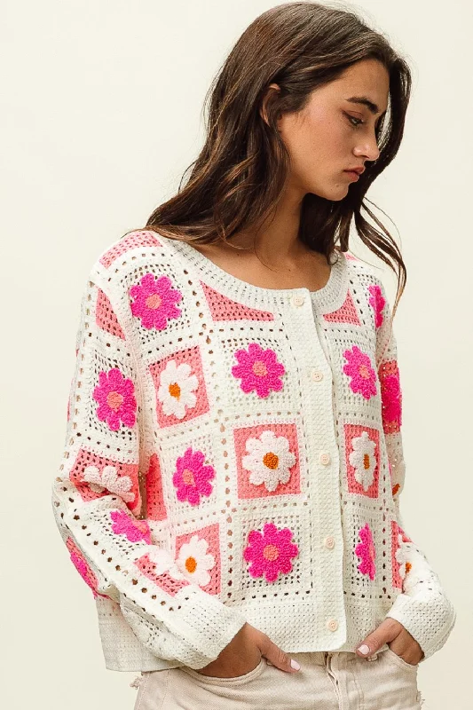 Flower Crochet Lace Button Up Cardigan