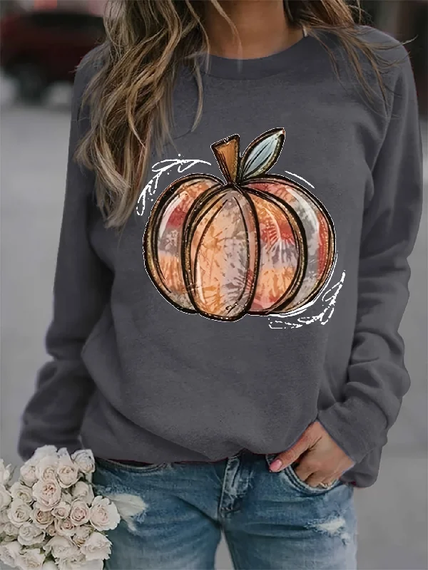 Sixsr Halloween Pumpkin Print Sweatshirt, Casual Long Sleeve Crew Neck Sweatshirt, Women's Clothing