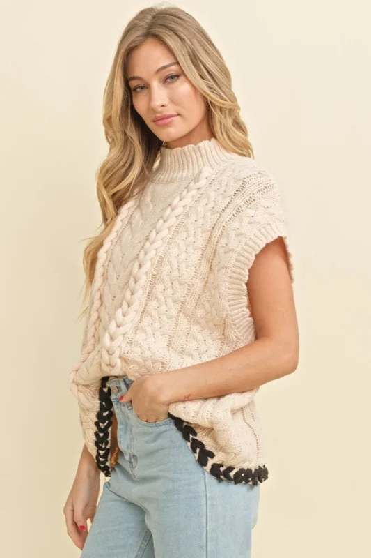 Cable Knit Drop Shoulder Contrast Stitch