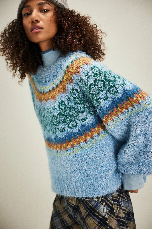 Free People: Festive Frost Sweater in Ice Blue Combo