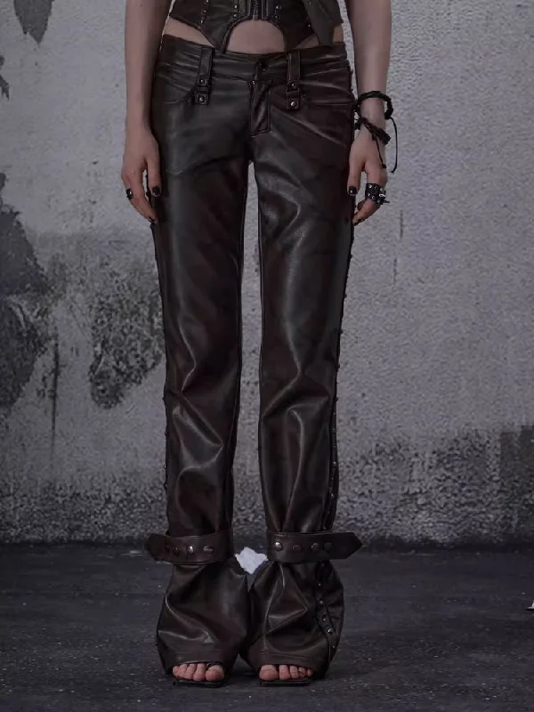 Lean rivets zipper wide-leg pants【s0000006697】