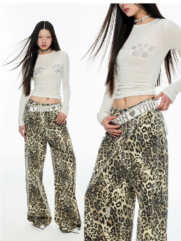 Leopard Print Canvas Wide Leg Pants [s0000006289]