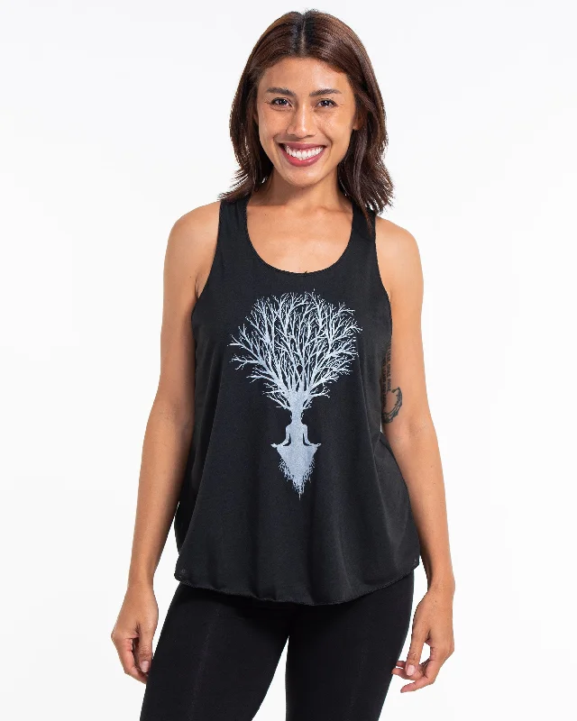 Womens Meditation Tree Tank Top in Black