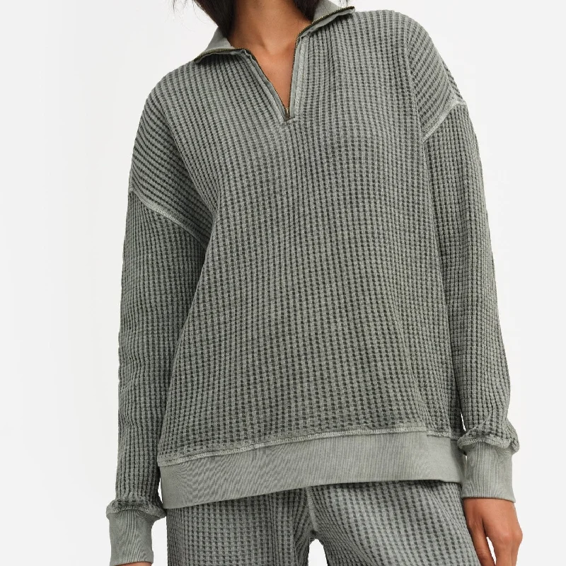 Organic Waffle Collared Half-Zip Sweatshirt