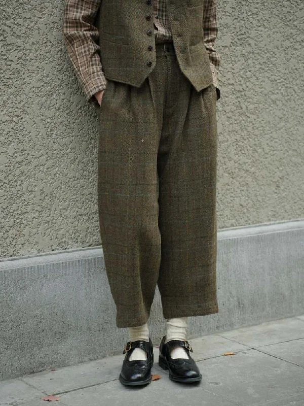 Retro Plaid Mid-Rise Wool Pants [s0000006925]