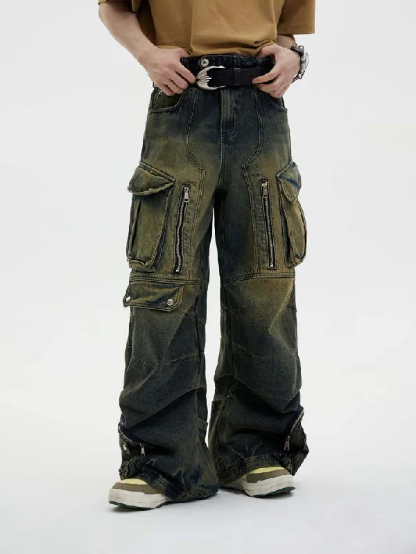 Multi Pocket Retro Wide Leg Denim Pants [s0000006727]