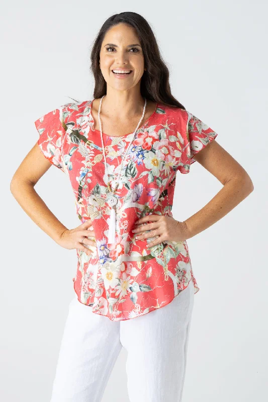 Sorbet Print Short Sleeve Non-Crush Jacquard Cotton Top