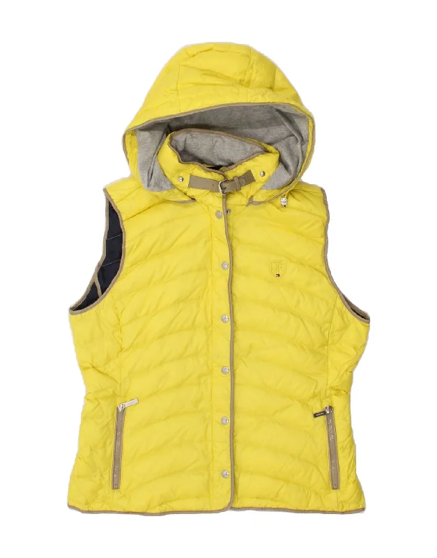 TOMMY HILFIGER Womens Hooded Padded Gilet UK 16 Large Yellow Polyester