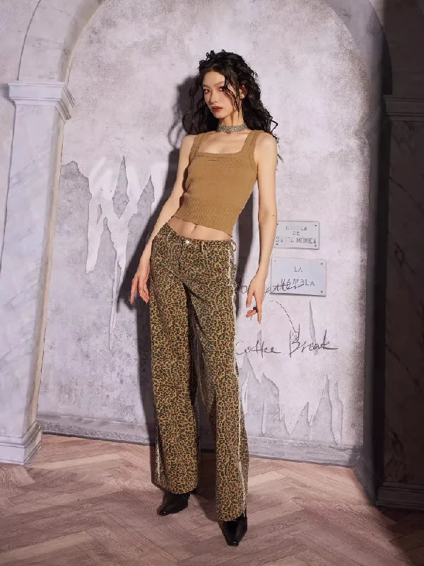 Leopard print wide leg jeans【s0000006542】