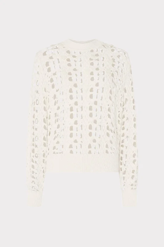 Open Knit Sequin Crewneck Sweater