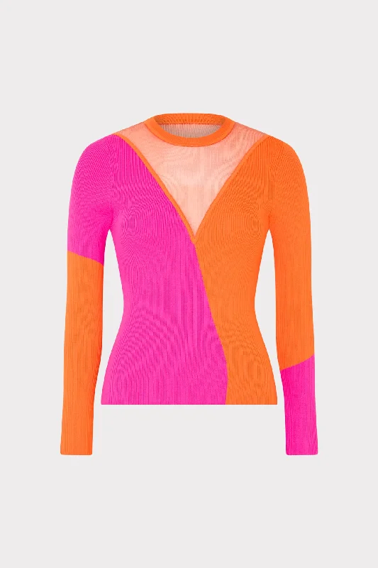 Color Block Sheer Graphic Crewneck