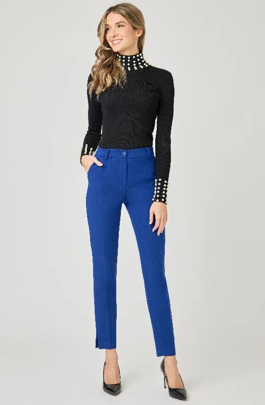 Turtleneck Knit Top with Pearl Embellishments