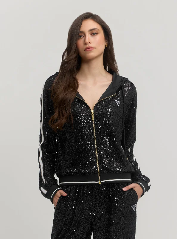 Black Mini Sequins Zip Jacket