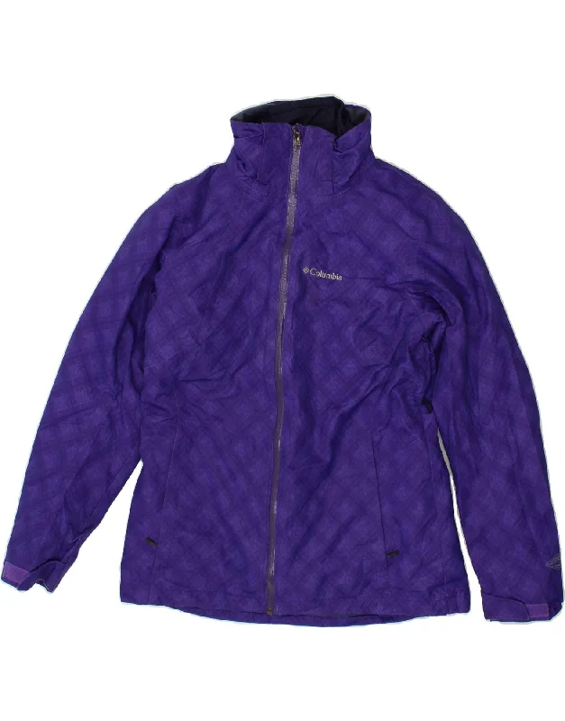 COLUMBIA Womens Rain Jacket UK 12 Medium Purple Argyle/Diamond Polyester