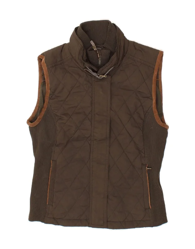 MASSIMO DUTTI Womens Quilted Gilet UK 10 Small Brown Cotton