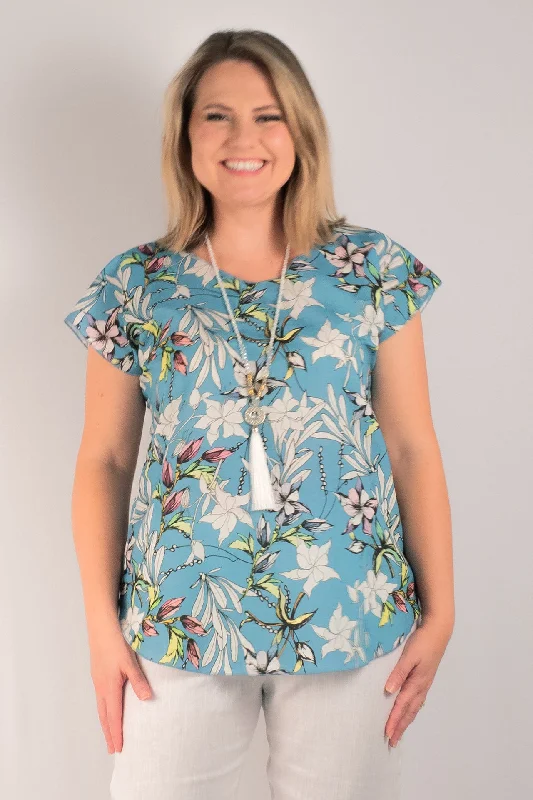 French Print Short Sleeve Linen and Silk Top