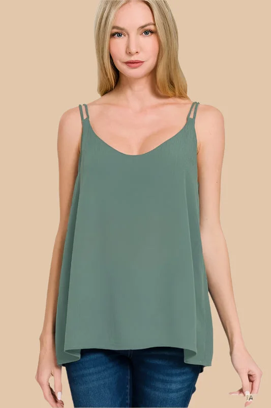 WENDY WOVEN CRINKLE DOUBLE SPAGHETTI STRAP V-NECK CAMI