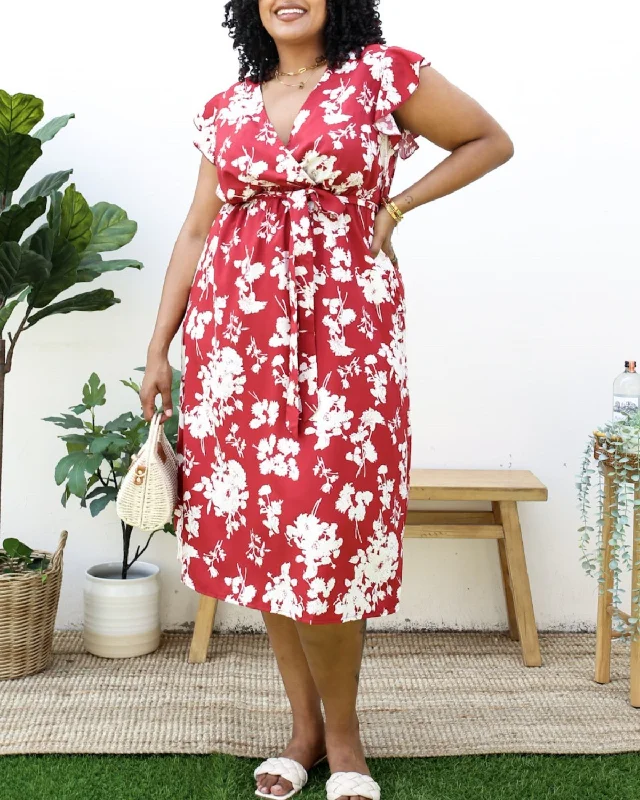 Anna Kaci Plus Size Tropical Floral Print Maxi Wrap Dress with Ruffle Sleeves - Jn4740