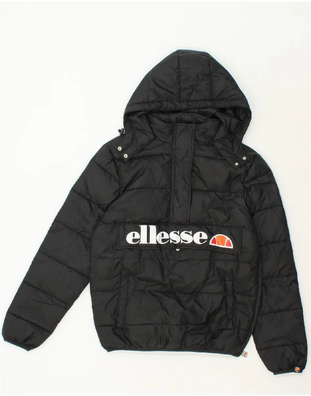 ELLESSE Womens Graphic Hooded Padded Jacket UK 10 Small Black Polyester