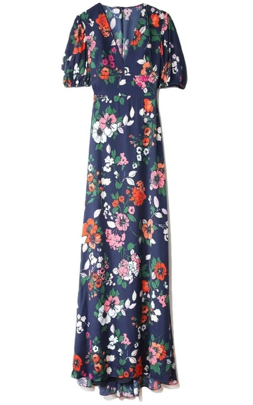 Floral Printed Georgette V-Neck Gown