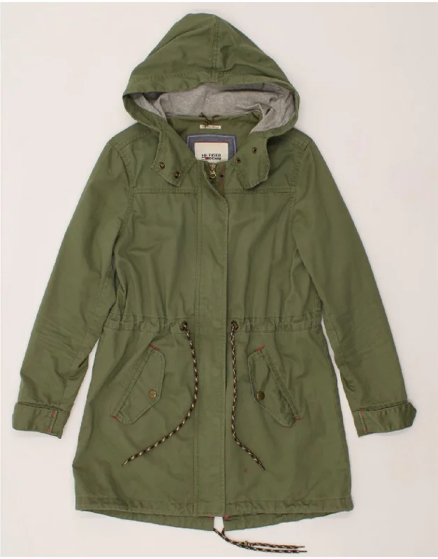 TOMMY HILFIGER Womens Hooded Windbreaker Coat UK 10 Small Green Nylon