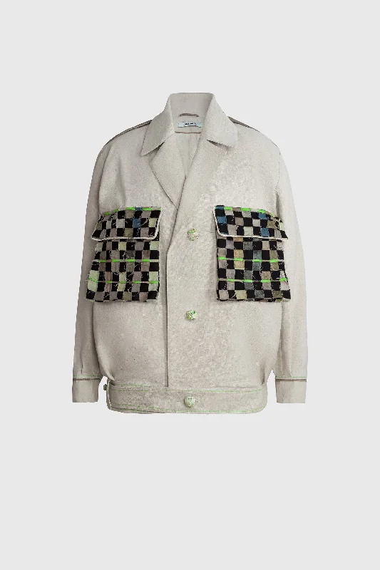 Bomber Jacket - Black & Green Woven detailed