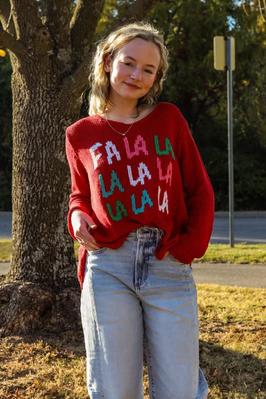 Wooden Ships: Fa La La Sweater in Red Multi