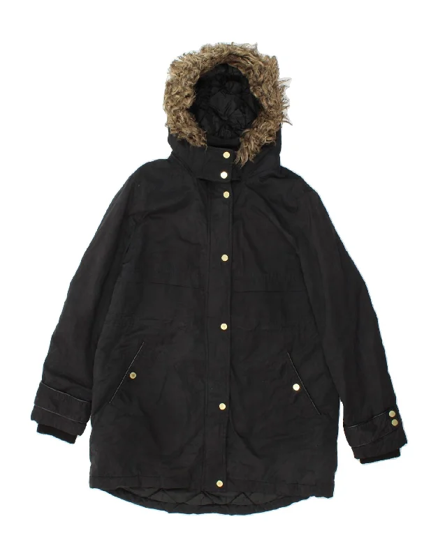 OASIS Womens Hooded Parka Jacket UK 14 Medium Black Cotton