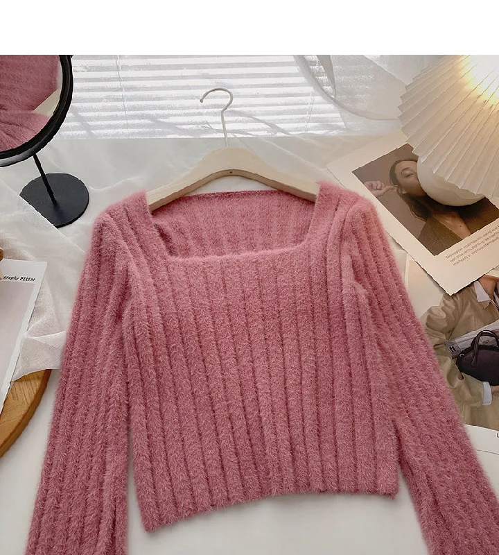 Niche design pit stripe sweater Korean version is thin  6084