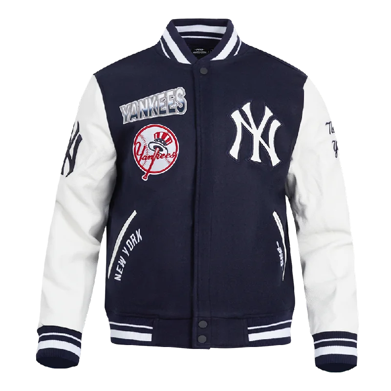 MLB NEW YORK YANKEES TURN IT UP MEN'S RIB WOOL VARSITY JACKET (MIDNIGHT NAVY/WHITE)