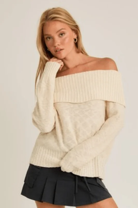 Off the shoulder cream sweater