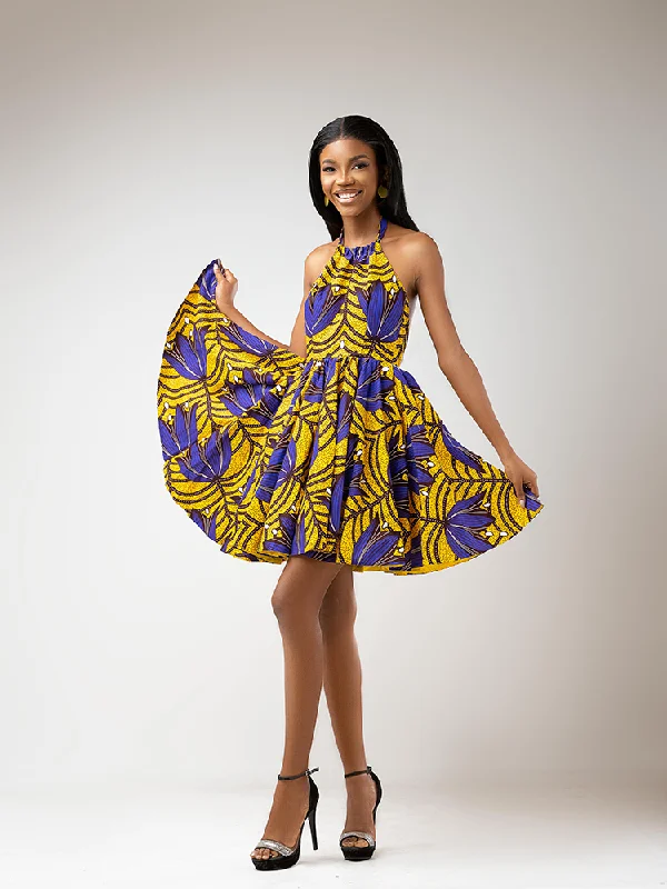 African Print Zuri open back mini dress