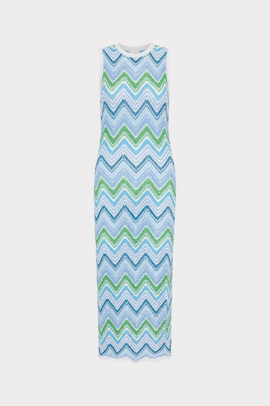 Multi Zig Zag Sleeveless Midi Dress