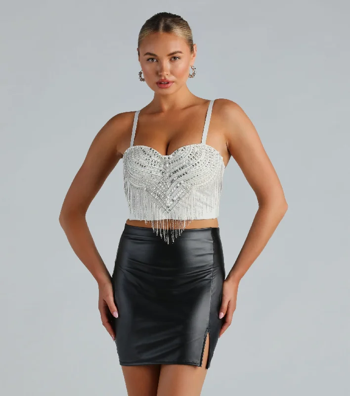 I'm The Catch Sequin Rhinestone Fringe Bustier