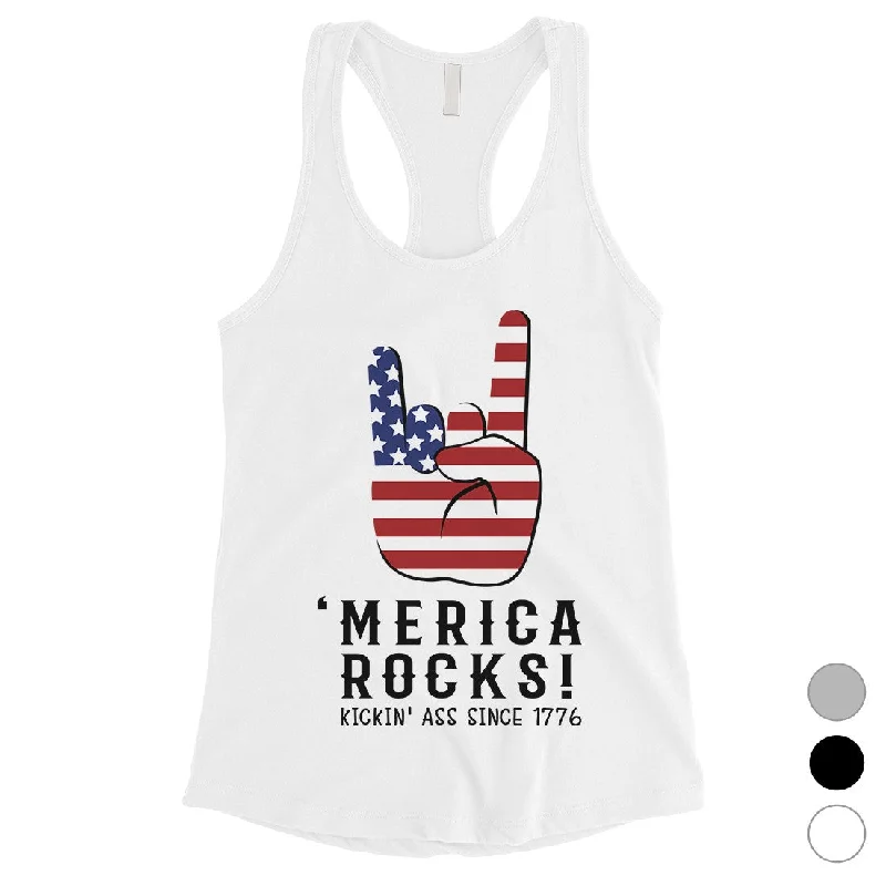 Merica Rocks Womens Cute Graphic Tank Top For 4th Of July Outfit