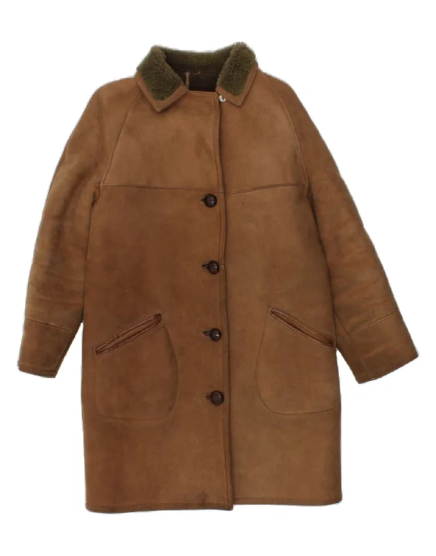 VINTAGE Womens Shearling Coat UK 14 Medium Brown