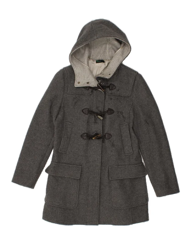 BENETTON Womens Hooded Duffle Coat IT 42 Medium Grey Wool