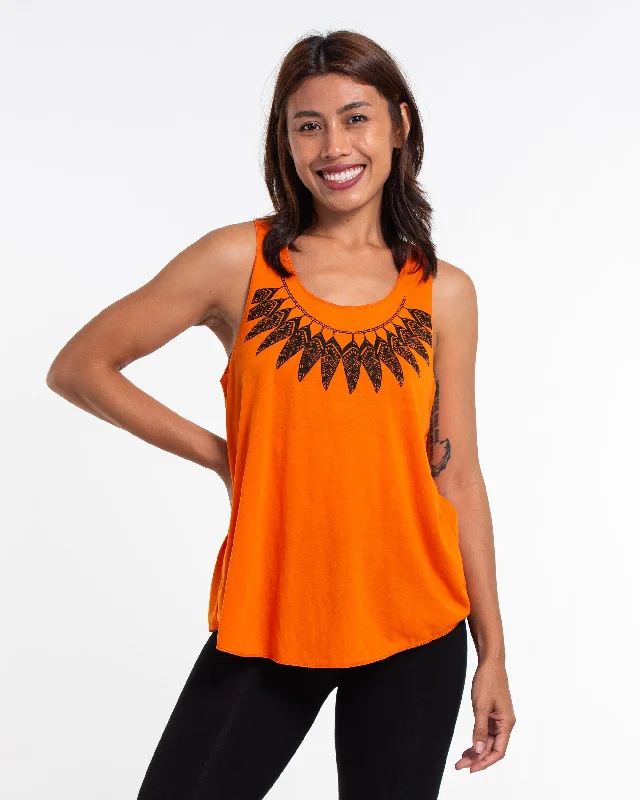 Womens Feather Necklace Tank Top in Orange